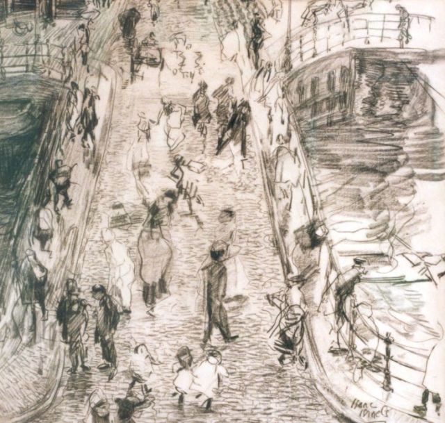 Isaac Israels | Leliegracht te Amsterdam, 1894, houtskool op papier, 41,0 x 43,0 cm, gesigneerd r.o.