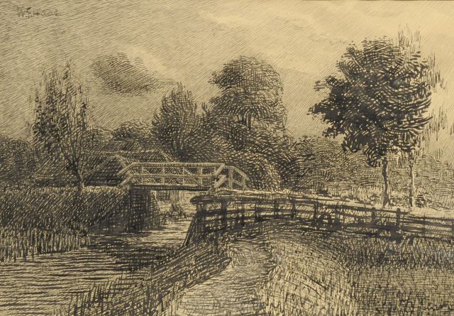 Haas W.F.  | Hollands landschap, pen en inkt op papier 35,9 x 49,6 cm, gesigneerd l.b.