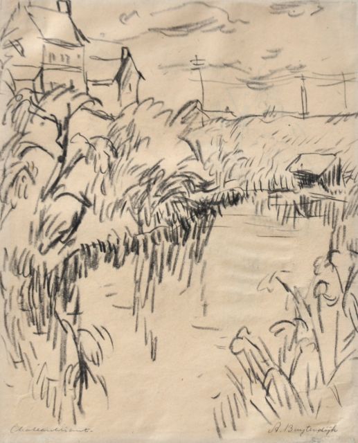 Anton Buytendijk | Landschap bij Chateaubriant, Frankrijk, zwart krijt op papier, 28,1 x 22,7 cm, gesigneerd r.o.