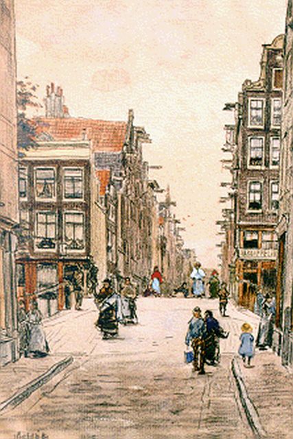 Felicien Bobeldijk | Straatgezicht te Amsterdam, gemengde techniek op papier, 33,5 x 23,5 cm, gesigneerd l.o.