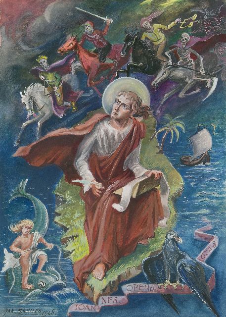 Jan Mammen | Johannes op Patmos, aquarel en gouache op papier, 27,8 x 20,0 cm, gesigneerd l.o. en gedateerd 1948