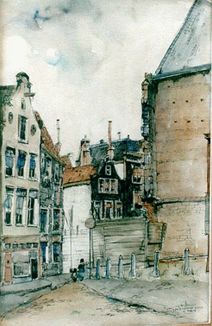 Jan den Hengst | Plein Oude Kerk Amsterdam, gemengde techniek op papier, 51,0 x 33,0 cm, gesigneerd r.o.