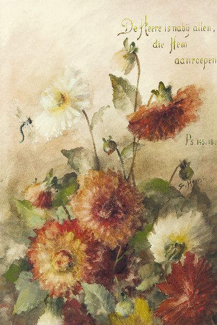 Sara Hense | Herfstbloemen, aquarel op papier, 52,6 x 34,9 cm, gesigneerd r.m.