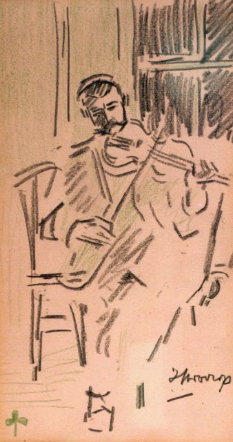 Jan Toorop | De violist, krijt op papier, 22,5 x 13,0 cm, gesigneerd r.o.