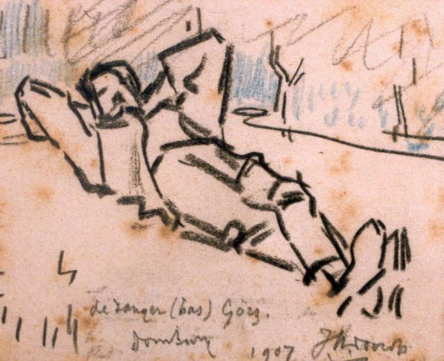 Jan Toorop | De zanger (Bas) Görz Domburg, krijt op papier, 9,5 x 10,5 cm, gesigneerd r.o. en gedateerd '07