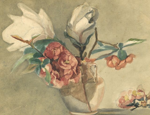Marie Heineken | Magnoliatak in vaasje, aquarel op papier, 21,9 x 26,9 cm