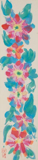 Vijlbrief E.  | Bloemen, aquarel op Japans papier op karton 125,6 x 29,5 cm, gesigneerd l.o. met monogramstempel en atelierstempel
