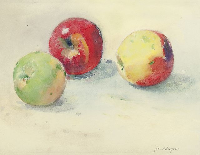 Jan Wiegers | Stilleven met appels, aquarel op papier, 21,8 x 27,5 cm, gesigneerd r.o.