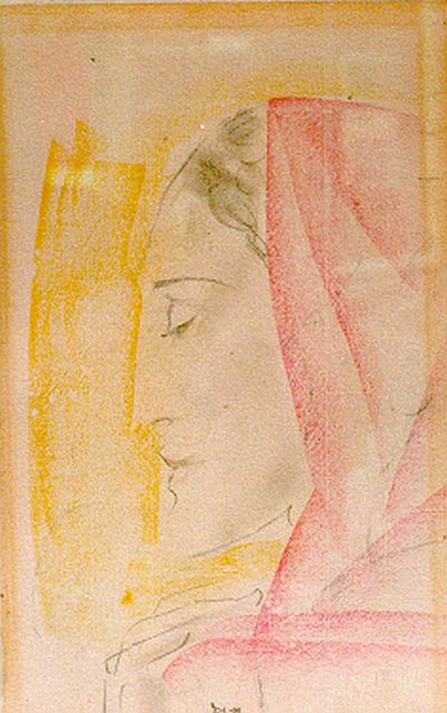 Willem Adriaan van Konijnenburg | Jonge vrouw en profil, gemengde techniek op papier, 32,0 x 20,0 cm, gesigneerd m.o. en gedateerd 1928