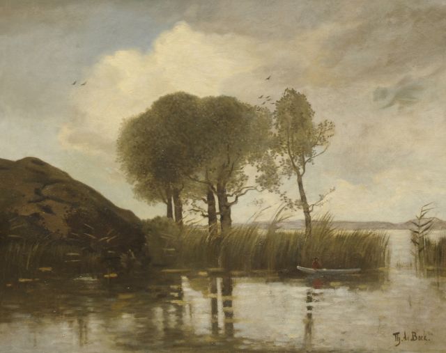 Théophile de Bock | Bomen aan een plas met vissersboot, olieverf op doek, 99,5 x 121,5 cm, gesigneerd r.o.