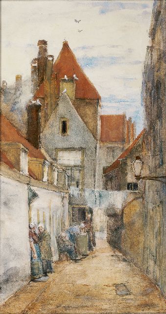 George Hendrik Breitner | Straatje in Rotterdam, aquarel op papier, 51,8 x 27,8 cm, gesigneerd r.o. en te dateren ca. 1880