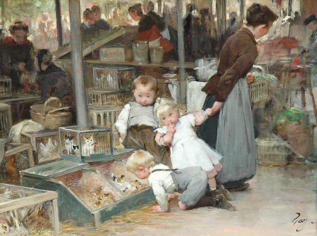 Geoffroy H.J.J.  | De dierenmarkt van Belleville, olieverf op doek 47,4 x 63,9 cm, gesigneerd r.o