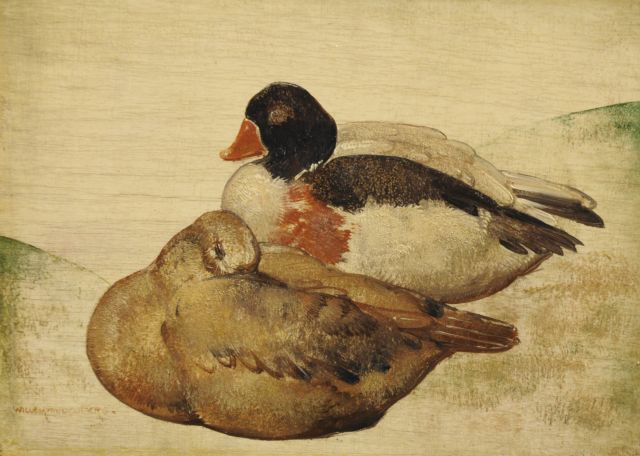 Willem van den Berg | Twee eenden, olieverf op paneel, 16,0 x 22,0 cm, gesigneerd l.o. en verso