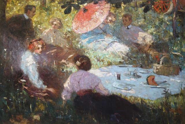 Rob Graafland | Picknick op een zomerdag, olieverf op doek, 139,7 x 206,0 cm, gesigneerd r.o. en gedateerd 1909