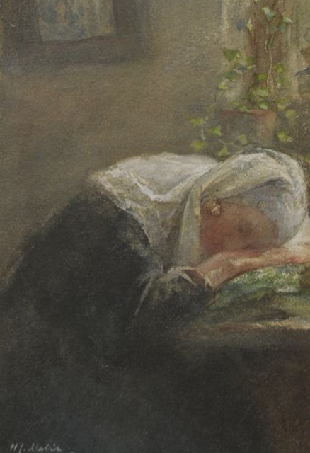 Henricus Joannes Mélis | Het middagdutje, aquarel op papier, 17,5 x 12,3 cm, gesigneerd l.o.