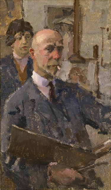 Isaac Israels | Zelfportret met model in atelier, olieverf op doek, 86,3 x 50,3 cm, gesigneerd l.o. en te dateren ca. 1919