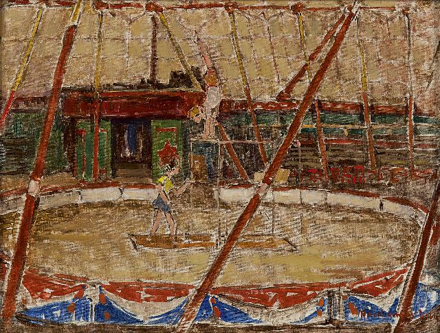Henri van Os-Delhez | Ochtendtraining in het circus, olieverf op doek, 25,0 x 32,8 cm, gesigneerd r.o.