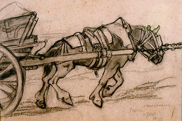 Jaap Dooijewaard | Trekpaard, krijt op papier, 21,0 x 30,0 cm, gesigneerd r.o. en gedateerd 1899