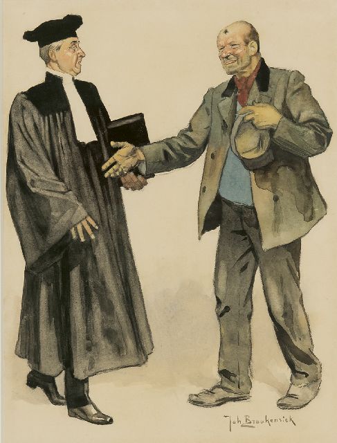 Braakensiek J.C.  | De advocaat en zijn cliënt, houtskool en aquarel op papier 31,1 x 23,5 cm, gesigneerd r.o.