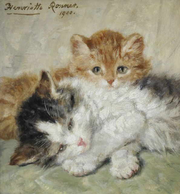 Henriette Ronner | Doezelende kittens, olieverf op paneel, 17,9 x 16,5 cm, gesigneerd l.b. en gedateerd 1900