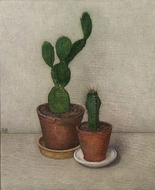 Kneppelhout S.E.  | Twee cactussen, olieverf op doek 37,3 x 30,3 cm, gesigneerd l.m. met initialen en gedateerd 1931