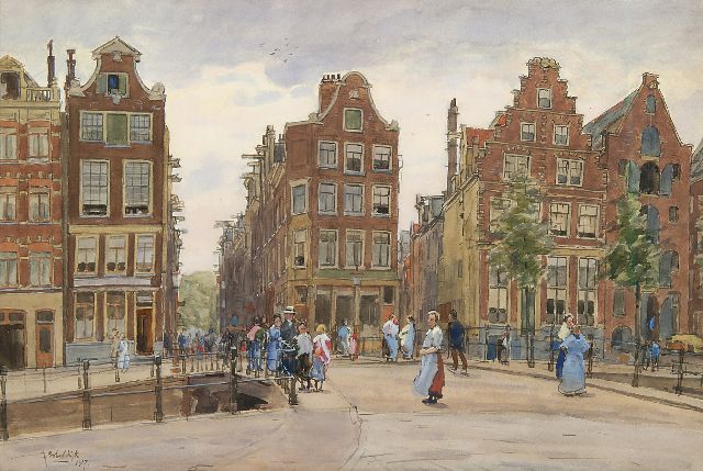 Felicien Bobeldijk | De Geldersekade vanaf de Bantammerbrug, Amsterdam, aquarel op papier, 43,6 x 64,4 cm, gesigneerd l.o. en gedateerd 1917