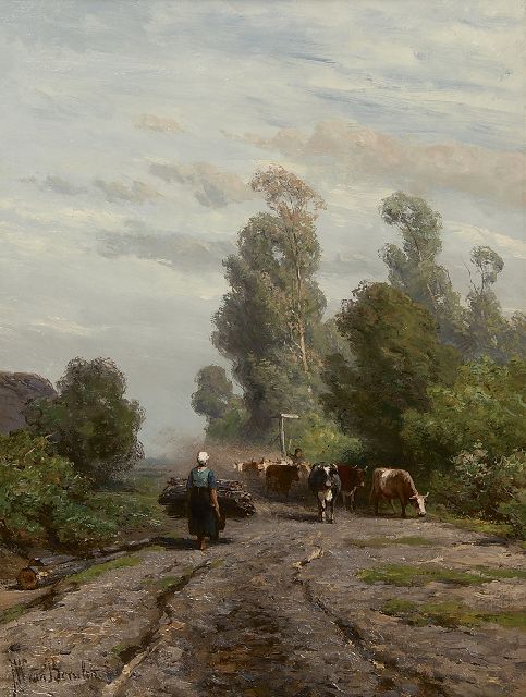 Jan Willem van Borselen | Zomerlandschap met koeherder en kudde, olieverf op doek, 40,9 x 31,0 cm, gesigneerd l.o.