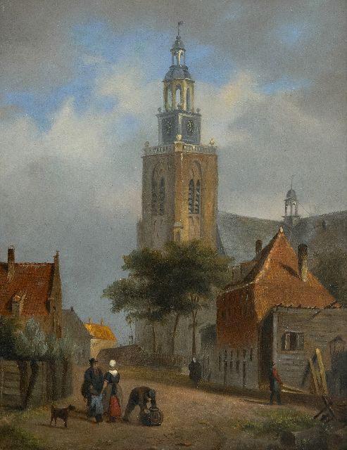 Bart van Hove | Dorpsgezicht met de Grote Kerk van Maassluis, olieverf op paneel, 17,3 x 13,5 cm