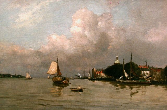 Louis Apol | Gezicht op Dordrecht vanaf de Merwede, olieverf op doek, 55,3 x 80,4 cm, gesigneerd r.o.
