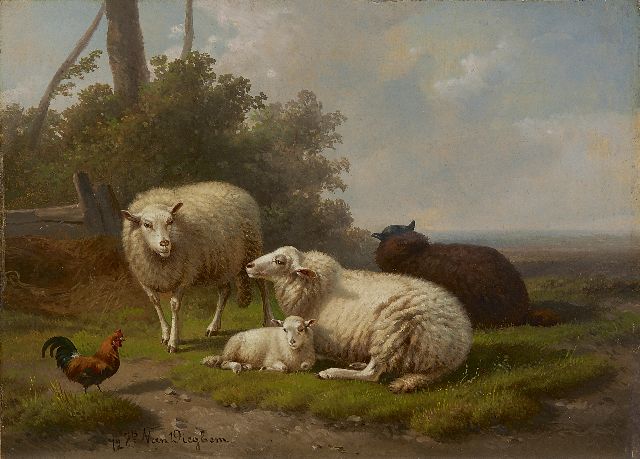 Joseph van Dieghem | Idyllisch landschap met schapen, olieverf op paneel, 22,6 x 31,0 cm, gesigneerd l.o. en gedateerd '72