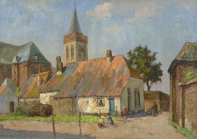 Louis Soonius | Gezicht op Ede met Oude Kerk en dorpsboerderij, olieverf op doek, 49,3 x 69,5 cm, gesigneerd l.o.