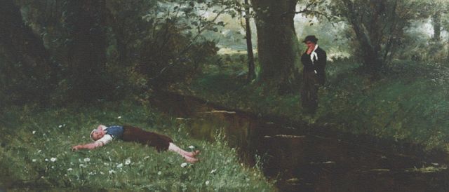 Frans-Jan Simons | De stille aanbidder, olieverf op paneel, 24,6 x 56,0 cm, gesigneerd l.o.