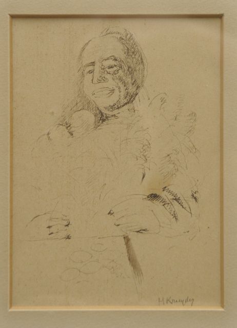 Kruyder H.J.  | Portret van de verzamelaar P.A. Regnault, pen en inkt op papier 11,0 x 14,5 cm, gesigneerd r.o. en te dateren ca. 1932