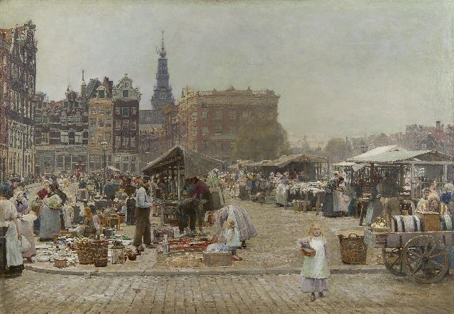 Hans Herrmann | Gezicht op de Nieuwmarkt, Amsterdam, olieverf op doek, 84,9 x 121,9 cm, gesigneerd r.o.