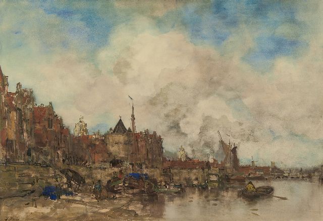 Maris J.H.  | Fantasiegezicht op Amsterdam, aquarel op papier 64,0 x 91,0 cm, gesigneerd l.o. en te dateren ca. 1885