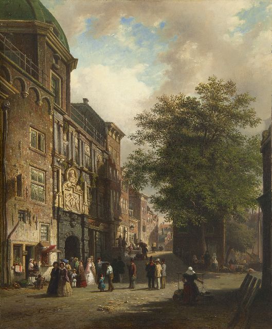 Elias Pieter van Bommel | Gezicht op het Groothoofd met de Groothoofdspoort, Dordrecht, olieverf op doek, 65,4 x 53,2 cm