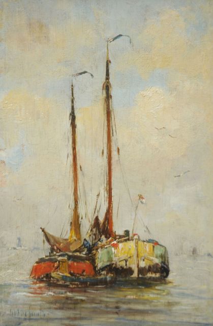 Hobbe Smith | Twee schepen, olieverf op paneel, 20,8 x 14,1 cm, gesigneerd l.o.