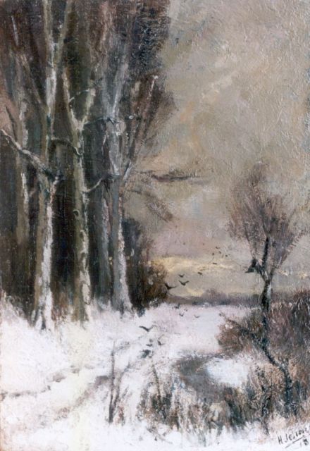 Han Jelinger | Wintergezicht, olieverf op doek, 27,4 x 19,2 cm, gesigneerd r.o. en gedateerd 1918
