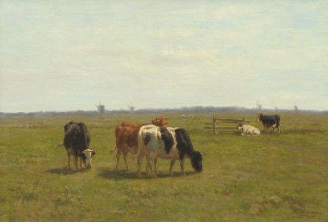 Herman Bogman | Koeien in een polderlandschap, olieverf op doek, 70,5 x 100,8 cm, gesigneerd r.o.
