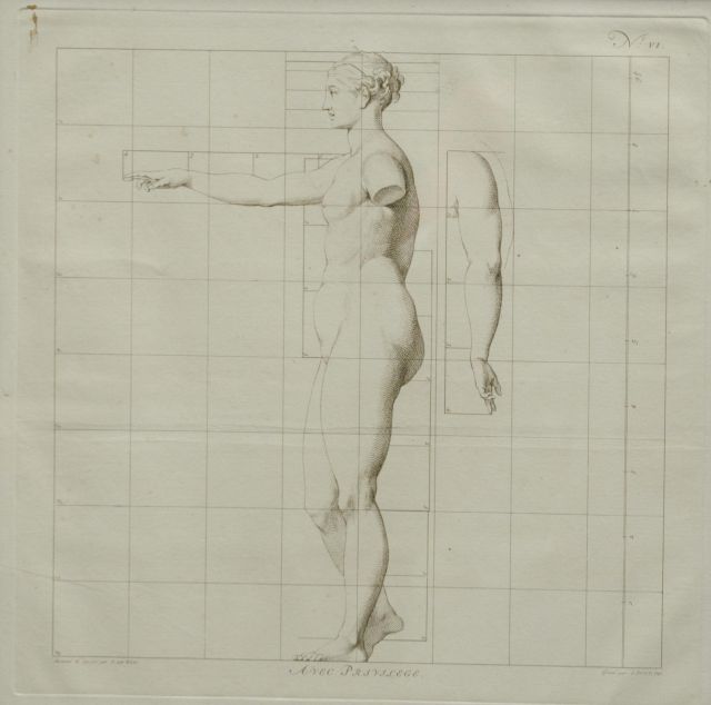 Wit J. de | De ideale proporties van het menselijk lichaam - Vrouw  (no.VI), gravure op papier 40,0 x 40,0 cm