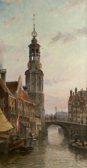 Cornelis Christiaan Dommelshuizen | De Munttoren in Amsterdam, olieverf op doek, 97,5 x 51,8 cm, gesigneerd l.o. met initialen