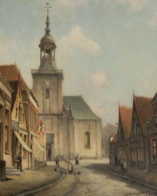 Cornelis Christiaan Dommelshuizen | Gezicht op de Kerkstraat, Almelo, olieverf op doek, 38,6 x 31,5 cm, gesigneerd r.o. en gedateerd '98