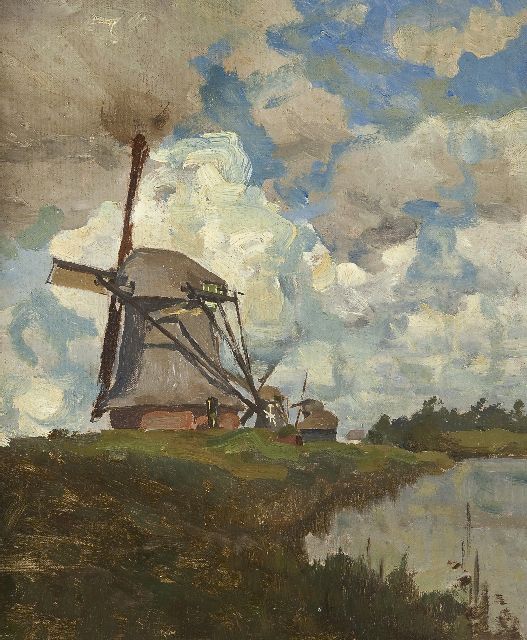 Willem Bastiaan Tholen | De molens bij Giethoorn, olieverf op doek op paneel, 32,5 x 27,0 cm, gesigneerd r.o.