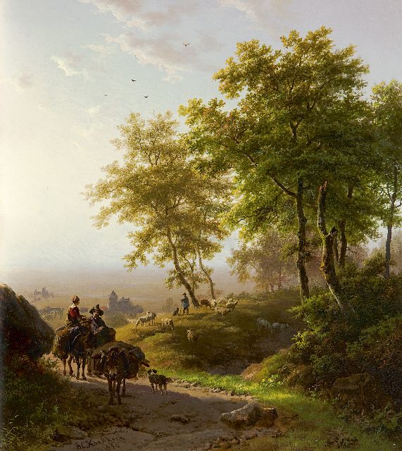 Koekkoek B.C.  | Boomrijk landschap bij morgenstond, olieverf op paneel 24,1 x 21,4 cm, gesigneerd l.o. en gedateerd 1850