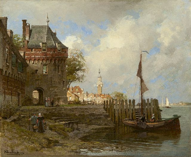 Karel Klinkenberg | De rede van Veere met de Campveerse toren en de stadhuistoren, olieverf op doek, 39,0 x 47,2 cm, gesigneerd l.o.