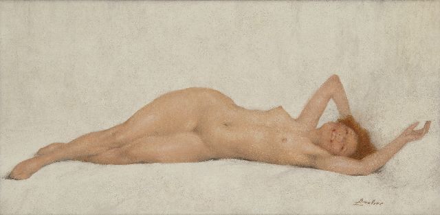 Lucien Boulier | Liggend naakt, olieverf op schildersboard, 32,6 x 65,2 cm, gesigneerd r.o.