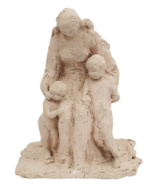 Andriessen (toegeschreven aan) M.S.  | Moeder met twee kinderen, ongebakken klei 23,0 x 16,5 cm, gesigneerd onder basis met initialen en gedateerd '60