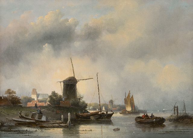Cornelis Petrus 't Hoen | Stadje met molen aan een rivier, olieverf op paneel, 43,5 x 60,0 cm, gesigneerd l.o.