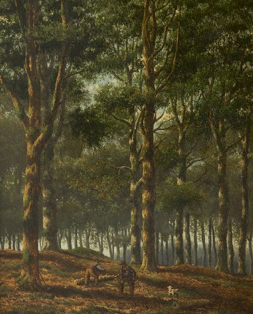 Samuel Henri Mendes da Costa | Bosgezicht met houtvesters, olieverf op paneel, 34,6 x 28,3 cm, gesigneerd l.o.