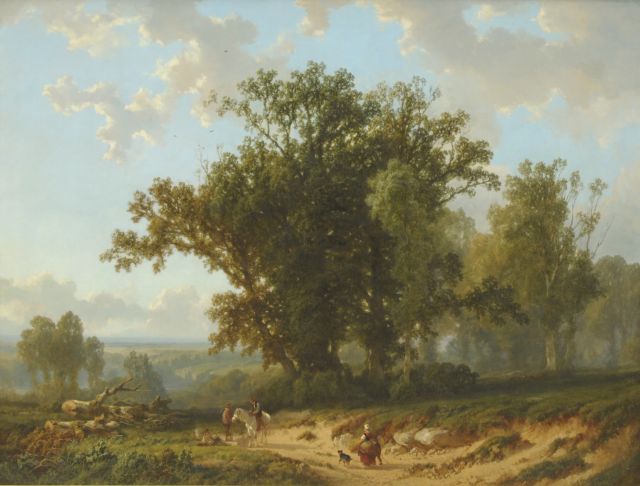 Alfred Edouard Agenor van Bylandt | Boerenvolk bij oude eiken, olieverf op doek, 131,4 x 172,0 cm, gesigneerd r.o.